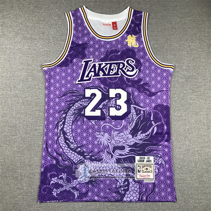 Camiseta Los Angeles Lakers Lebron James NO 23 Asian Heritage Throwback 2018-19 Violeta